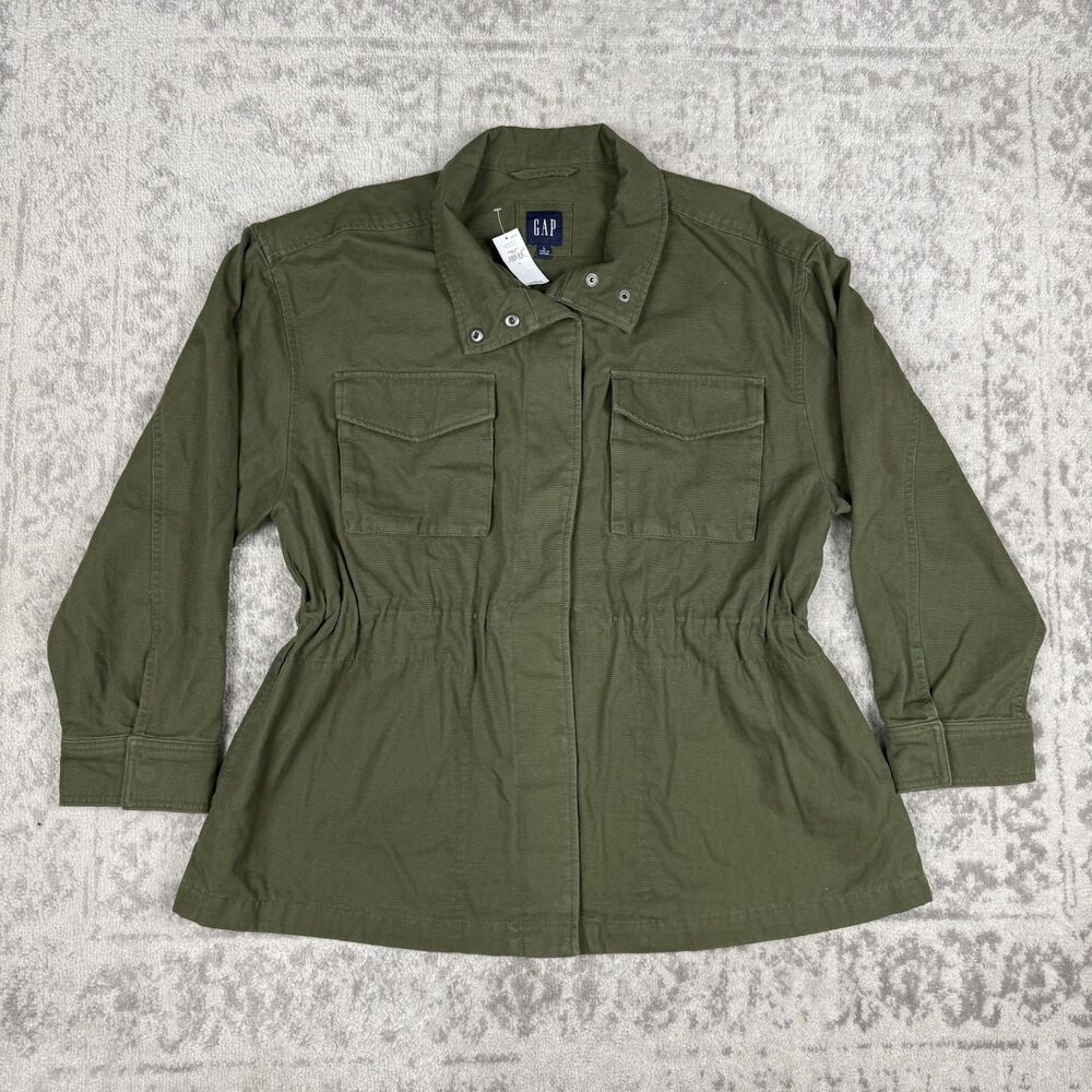 NEW Gap Jacket Womens Green Cotton Military Utility Snap Pockets Size Large